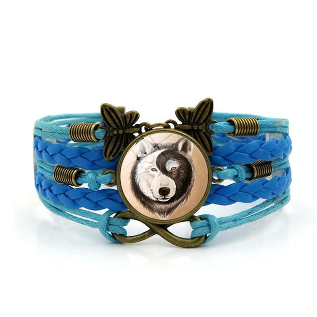 Yin Yang Wolf Time Gem Bracelet Vintage Butterfly Hand-woven Leather Bracelet Bracelet