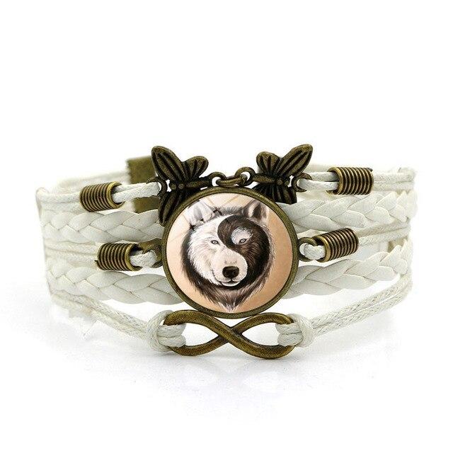 Yin Yang Wolf Time Gem Bracelet Vintage Butterfly Hand-woven Leather Bracelet Bracelet