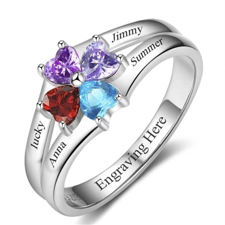 Silver Birthstone Ring with engraving