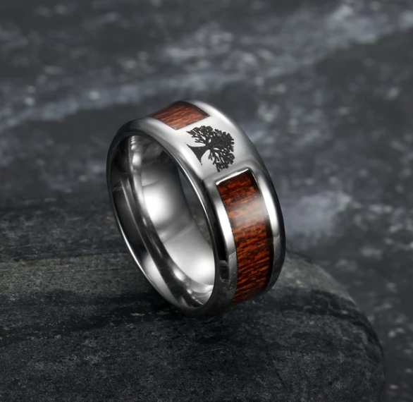 Asgard Crafted Handcrafted Wood Stainless Steel Celtic Tree Of Life Ring