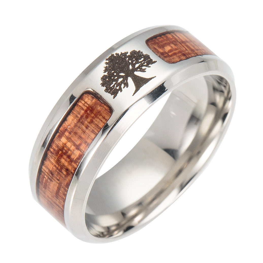 Asgard Crafted Handcrafted Wood Stainless Steel Celtic Tree Of Life Ring