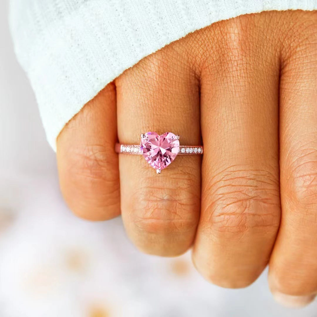 Sterling Silver Ring Peach Heart