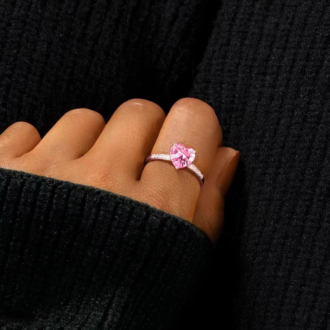 Sterling Silver Ring Peach Heart