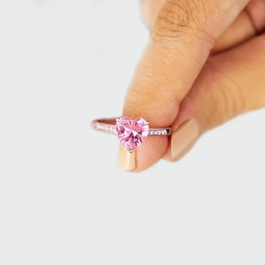 Sterling Silver Ring Peach Heart