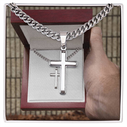 Steel Cross Necklace on Cuban Chain