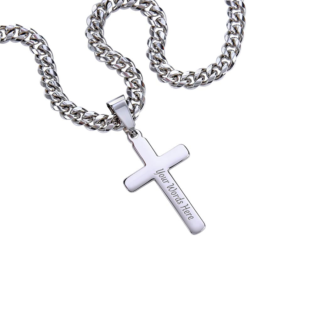 Steel Cross Necklace on Cuban Chain